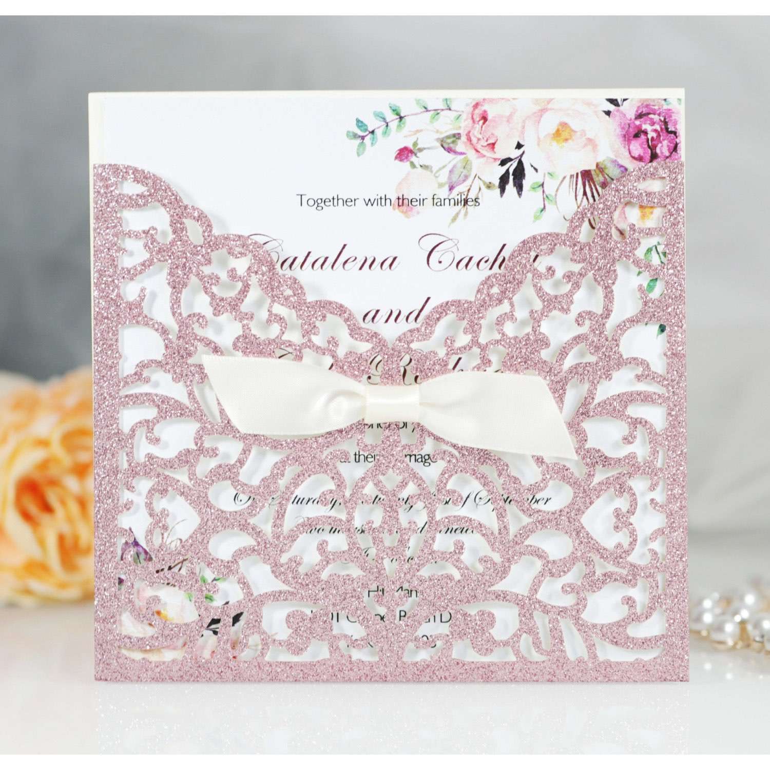 Wedding Invitation Card Glitter Paper Beautiful Invitation Personalized Custom Greeting Card